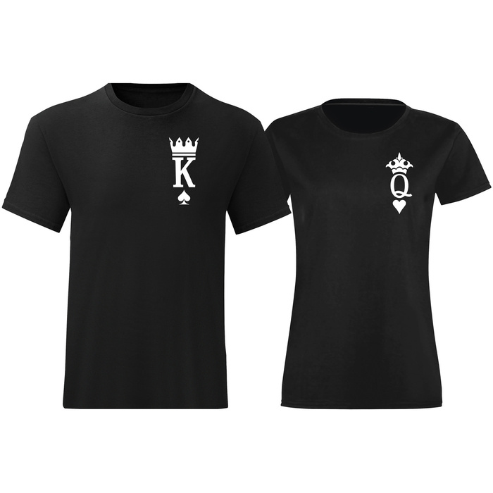 ZESTAW KOSZULKI DLA PAR KING QUEEN T-SHIRT PARY NADRUK NA PIERSI