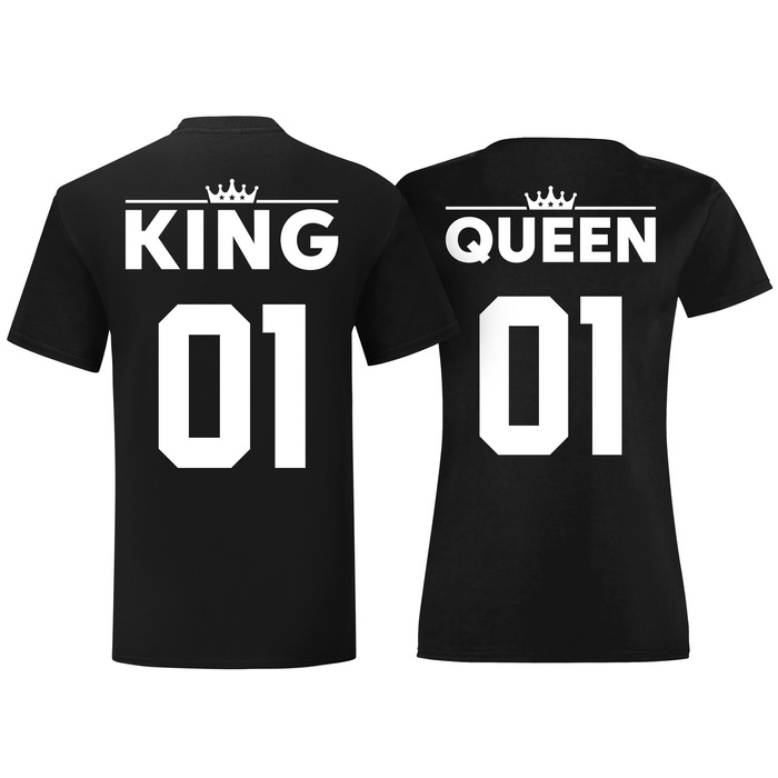 ZESTAW KOSZULKI DLA PAR KING QUEEN T-SHIRT PARY NADRUK NA PLECACH