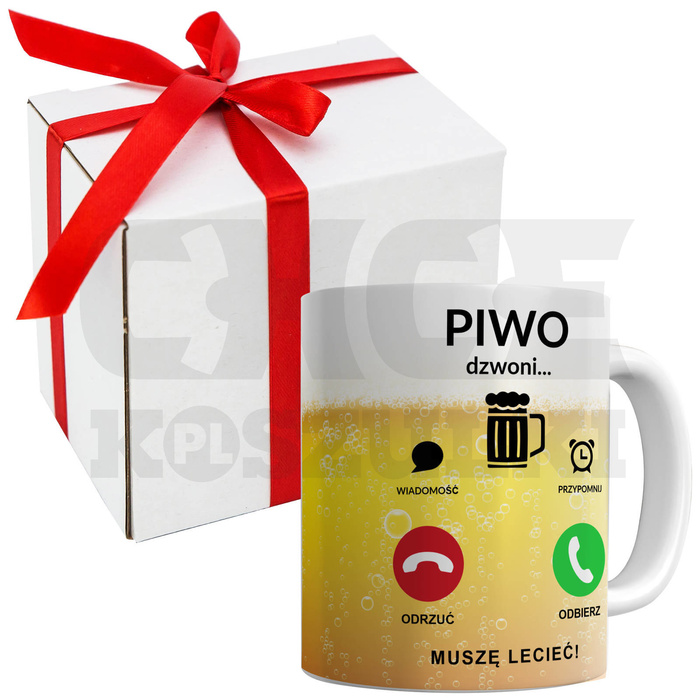 KUBEK Z NADRUKIEM PIWO DZWONI PREZENT ŚMIESZNY