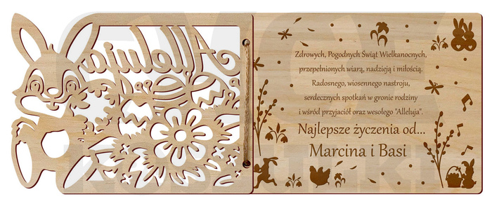 DREWNIANA KARTKA ŚWIĄTECZNA ŻYCZENIA NA WIELKANOC