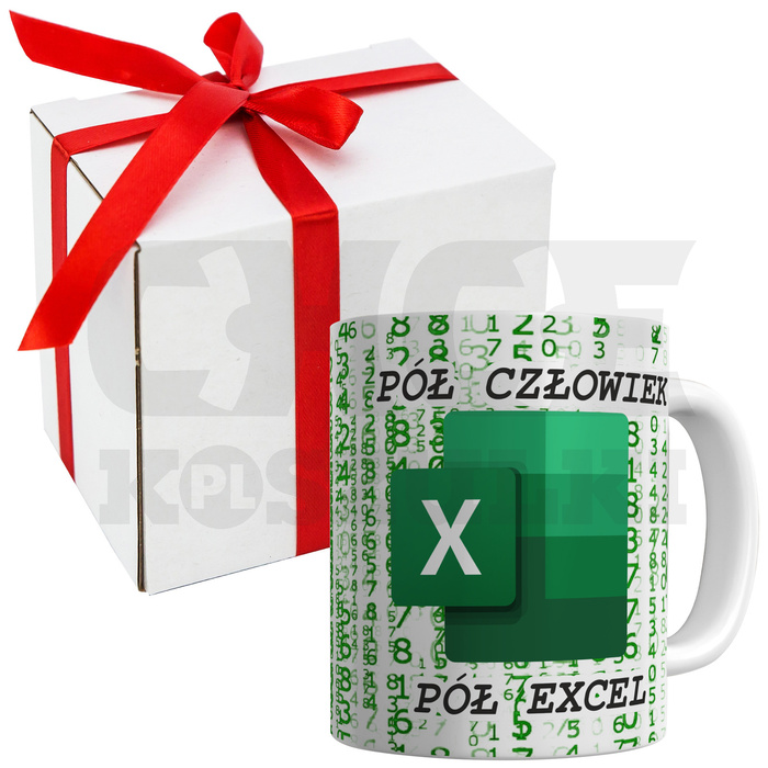 KUBEK PÓŁ CZŁOWIEK PÓŁ EXCEL DO BIURA ŚMIESZNY