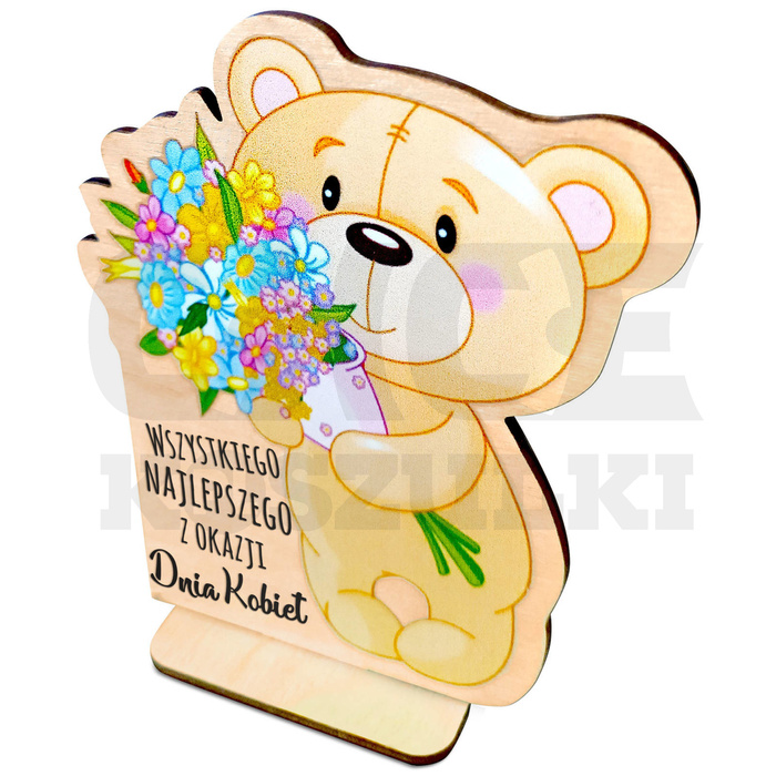 STATUETKA MIŚ Z KWIATAMI PREZENT NA DZIEŃ KOBIET