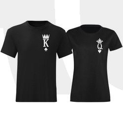 ZESTAW KOSZULKI DLA PAR KING QUEEN T-SHIRT PARY NADRUK NA PIERSI