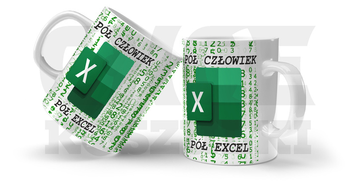 KUBEK PÓŁ CZŁOWIEK PÓŁ EXCEL DO BIURA ŚMIESZNY